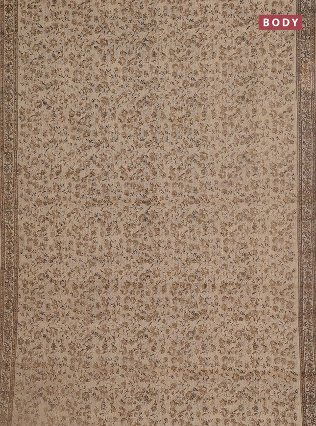 Kota doria saree beige and dark sandal with allover block prints and printed border