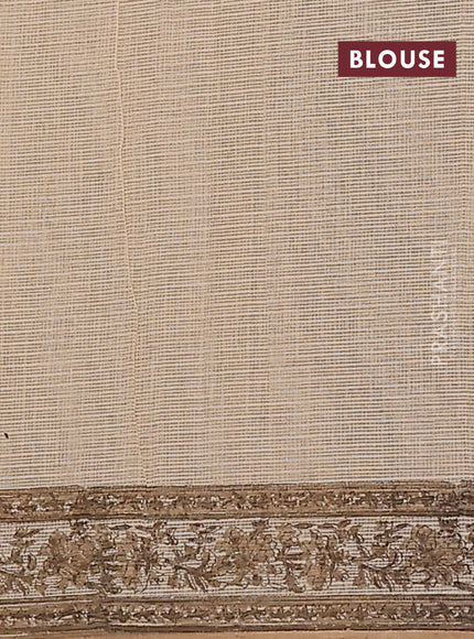 Kota doria saree beige and dark sandal with allover block prints and printed border