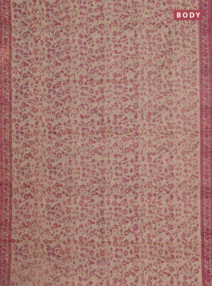 Kota doria saree beige and pink with allover block prints and printed border
