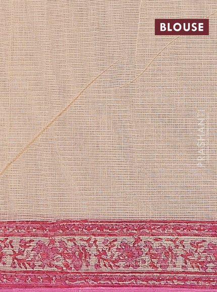 Kota doria saree beige and pink with allover block prints and printed border