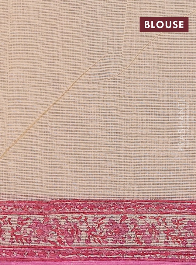 Kota doria saree beige and pink with allover block prints and printed border