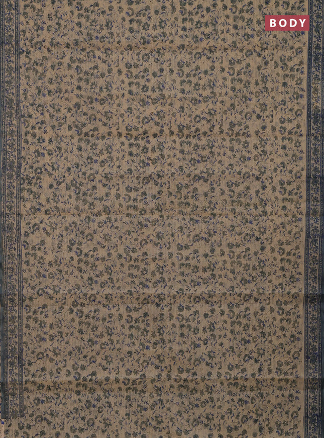 Kota doria saree beige and grey with allover block prints and printed border