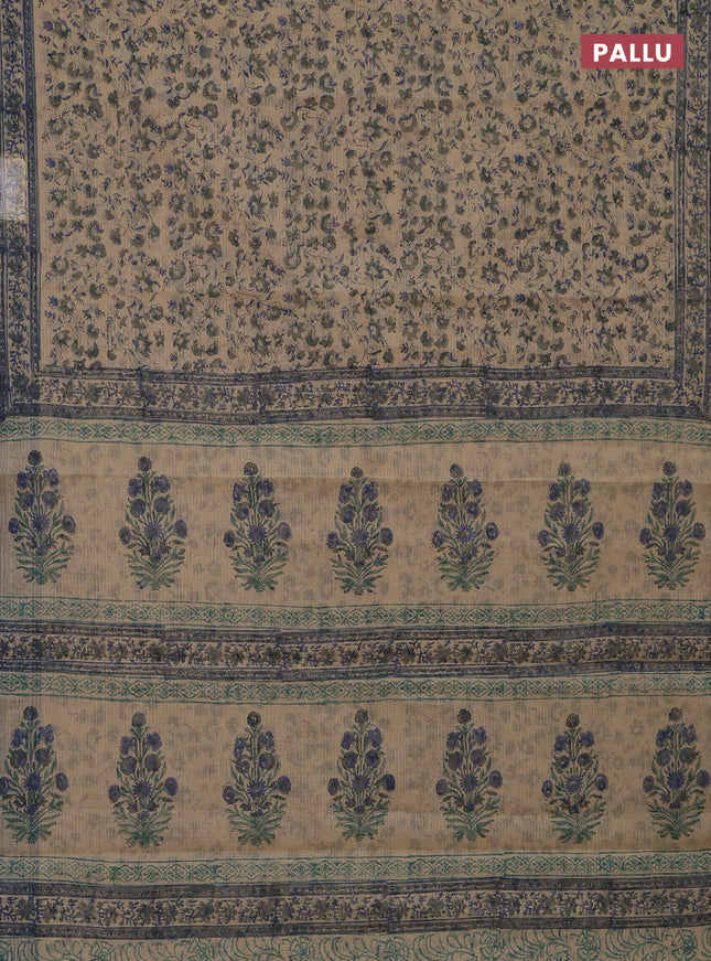 Kota doria saree beige and grey with allover block prints and printed border