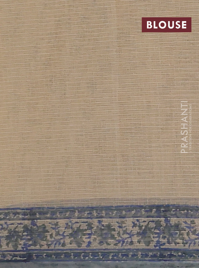 Kota doria saree beige and grey with allover block prints and printed border