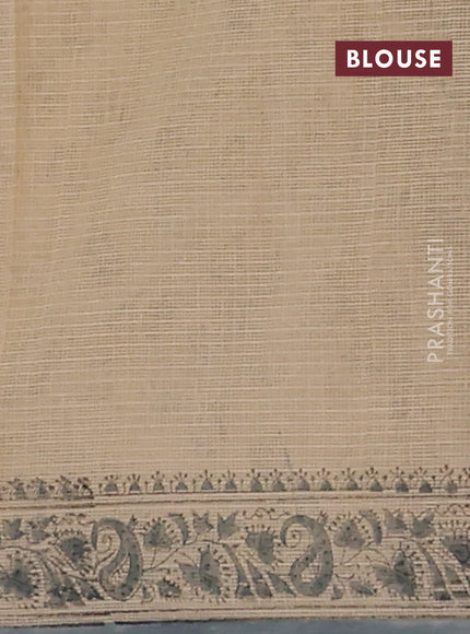 Kota doria saree beige and grey with allover block prints and printed border