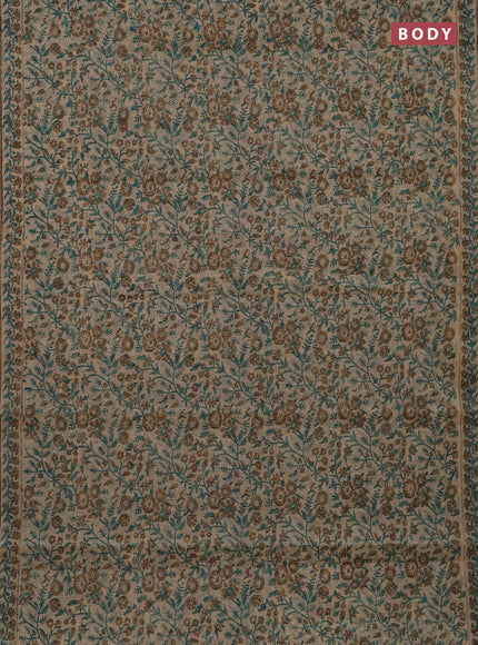 Kota doria saree beige and dark sandal with allover block prints and printed border