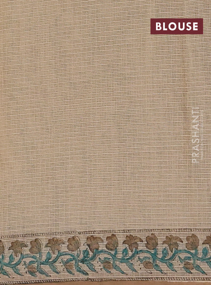 Kota doria saree beige and dark sandal with allover block prints and printed border