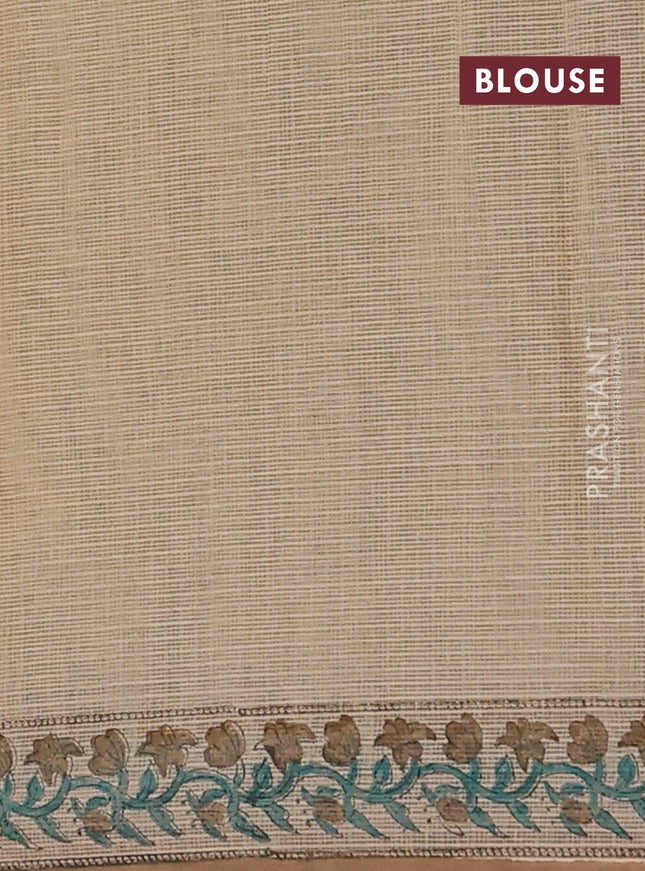 Kota doria saree beige and dark sandal with allover block prints and printed border