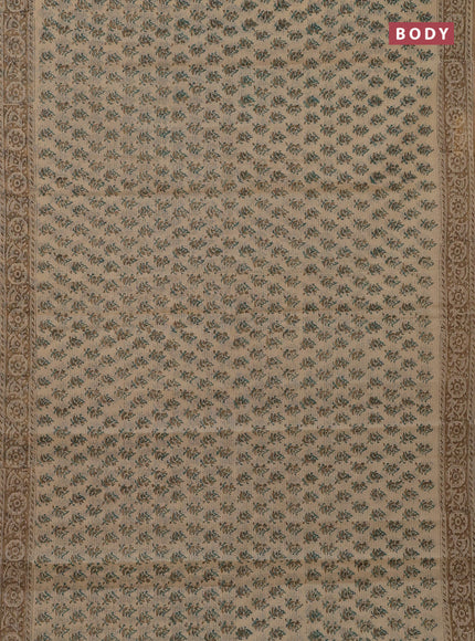Kota doria saree beige and dark sandal with allover block prints and printed border