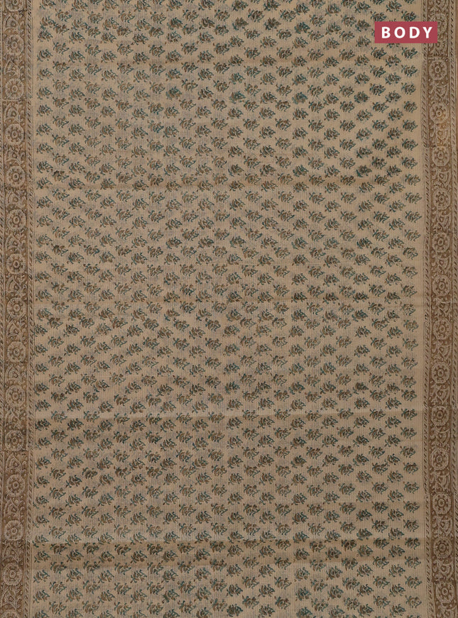 Kota doria saree beige and dark sandal with allover block prints and printed border