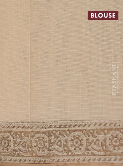 Kota doria saree beige and dark sandal with allover block prints and printed border