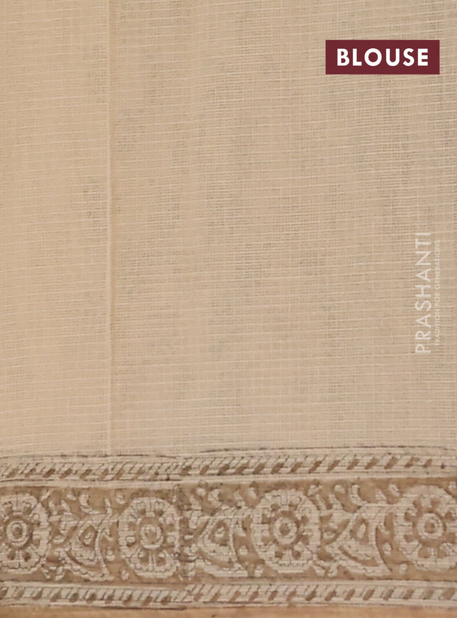Kota doria saree beige and dark sandal with allover block prints and printed border