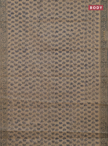 Kota doria saree beige and grey with allover block prints and printed border