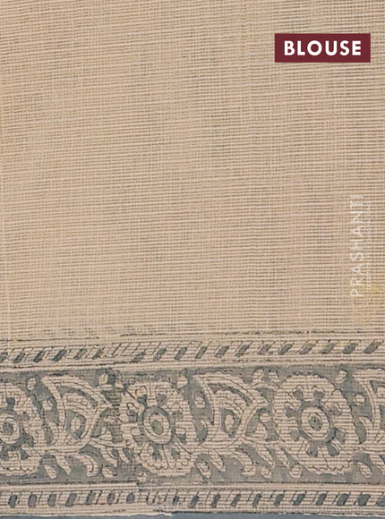 Kota doria saree beige and grey with allover block prints and printed border