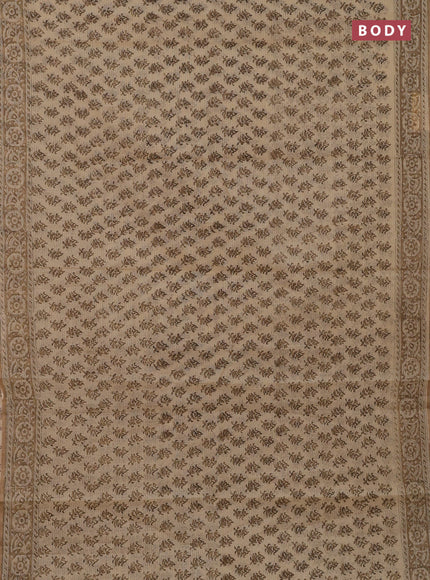 Kota doria saree beige and dark sandal with allover block prints and printed border