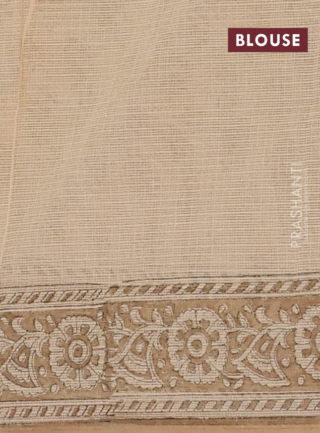 Kota doria saree beige and dark sandal with allover block prints and printed border