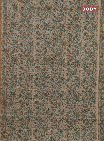 Kota doria saree beige and sandal with allover block prints and printed border