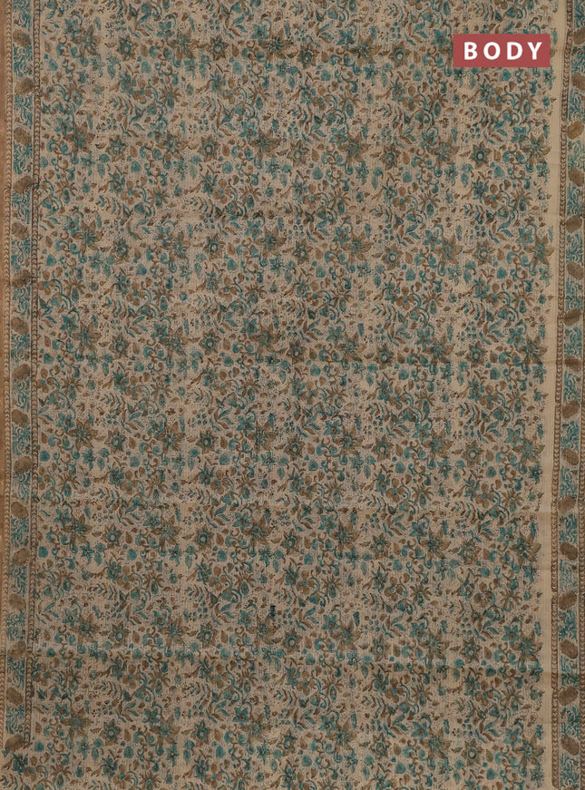 Kota doria saree beige and sandal with allover block prints and printed border