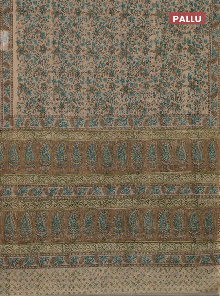 Kota doria saree beige and sandal with allover block prints and printed border