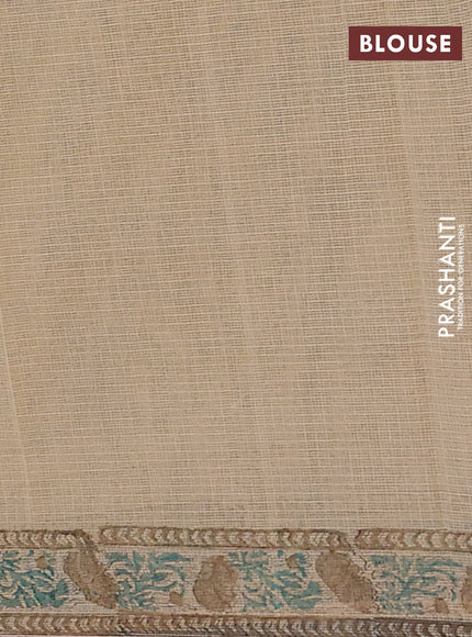 Kota doria saree beige and sandal with allover block prints and printed border