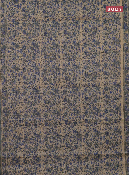 Kota doria saree beige blue and grey with allover block prints and printed border