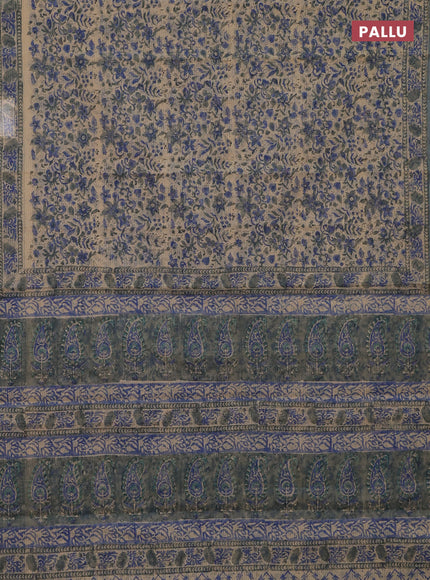 Kota doria saree beige blue and grey with allover block prints and printed border