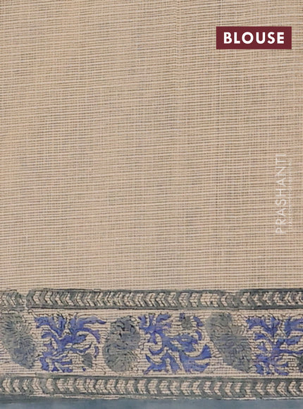 Kota doria saree beige blue and grey with allover block prints and printed border