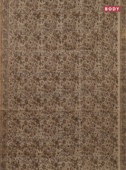 Kota doria saree beige and sandal with allover block prints and printed border