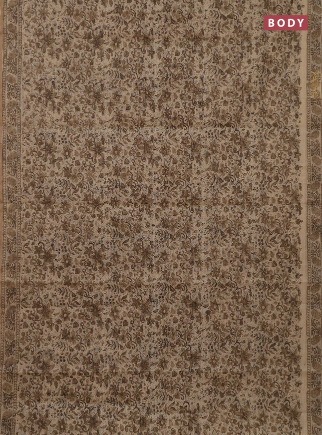 Kota doria saree beige and sandal with allover block prints and printed border