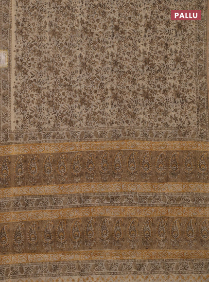 Kota doria saree beige and sandal with allover block prints and printed border