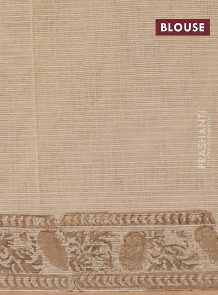 Kota doria saree beige and sandal with allover block prints and printed border