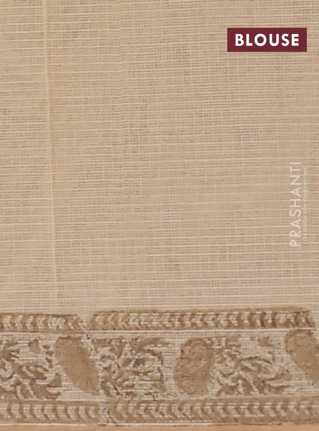 Kota doria saree beige and sandal with allover block prints and printed border