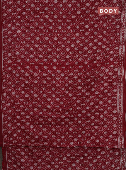 Kota doria saree maroon and off white with allover dabu prints and printed border