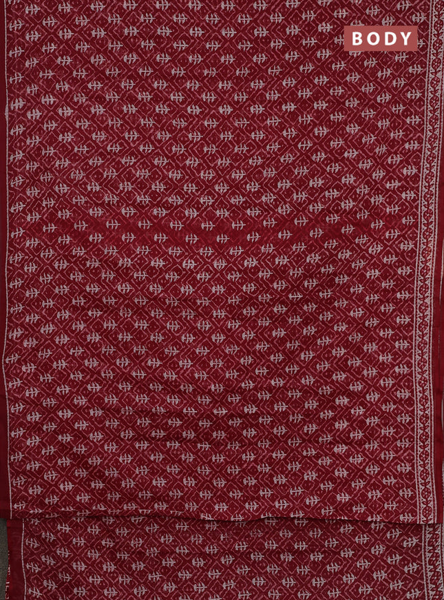 Kota doria saree maroon and off white with allover dabu prints and printed border