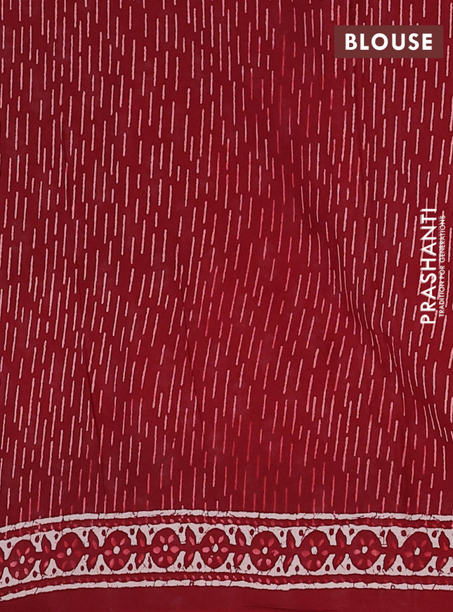 Kota doria saree maroon and off white with allover dabu prints and printed border
