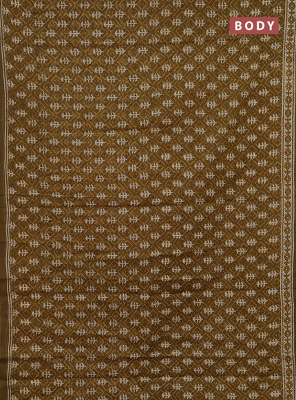 Kota doria saree mehendi green with allover dabu prints and printed border