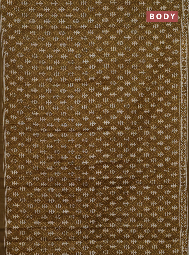 Kota doria saree mehendi green with allover dabu prints and printed border