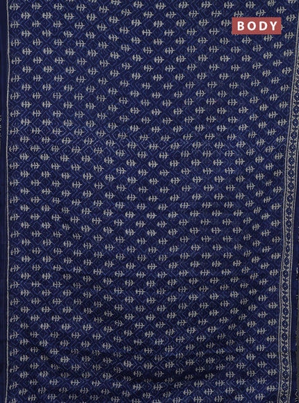 Kota doria saree indigo blue and cream with allover dabu prints and printed border