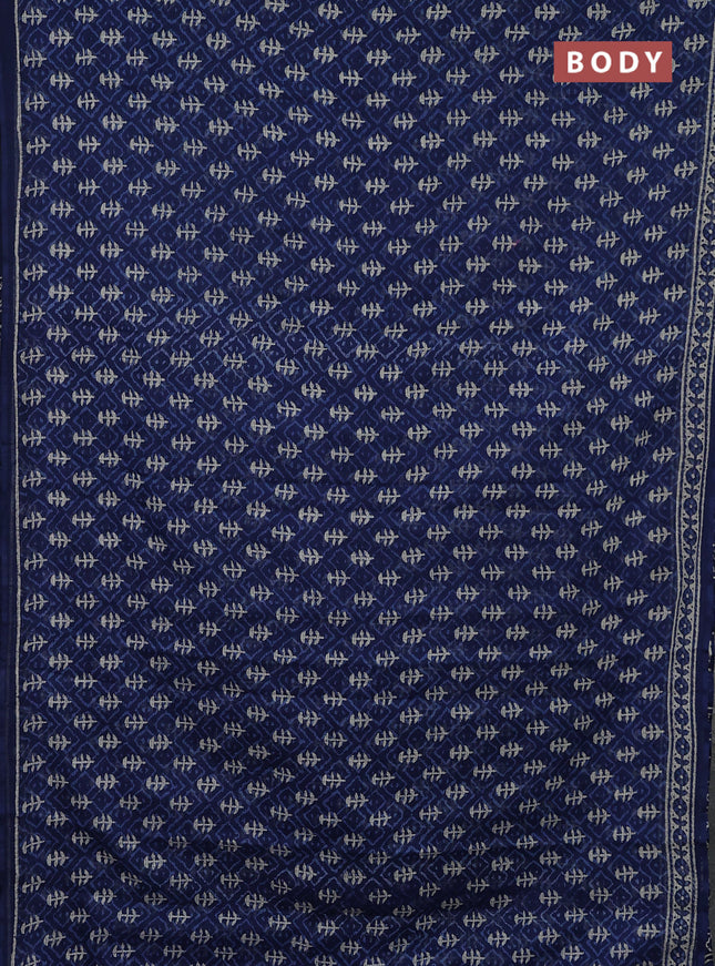 Kota doria saree indigo blue and cream with allover dabu prints and printed border
