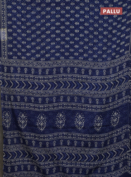 Kota doria saree indigo blue and cream with allover dabu prints and printed border