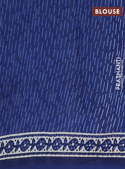 Kota doria saree indigo blue and cream with allover dabu prints and printed border