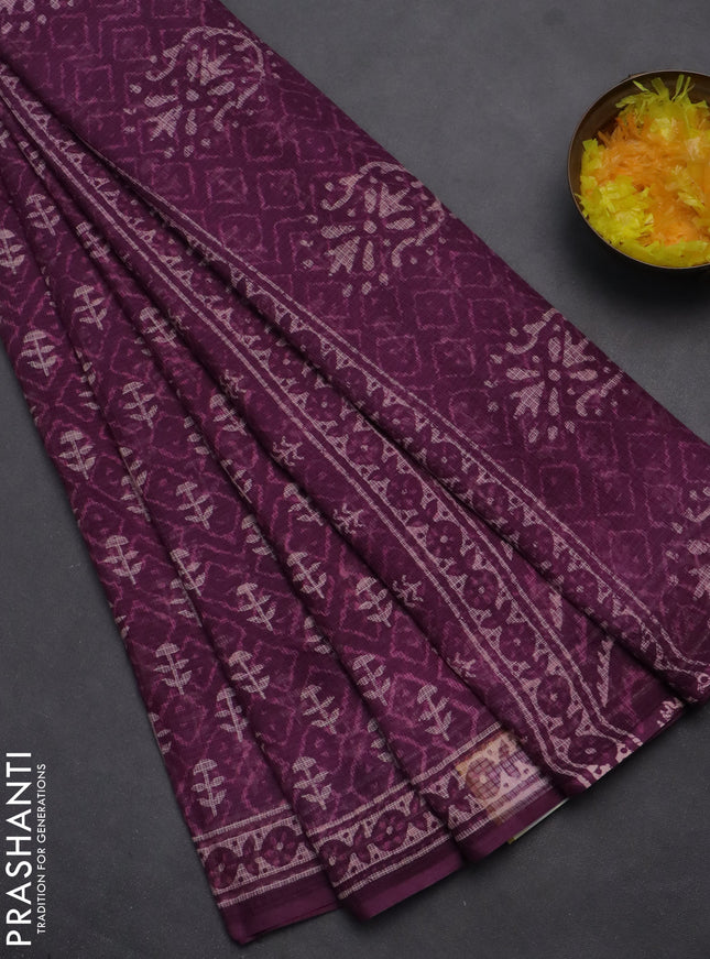 Kota doria saree purple with allover dabu prints and printed border