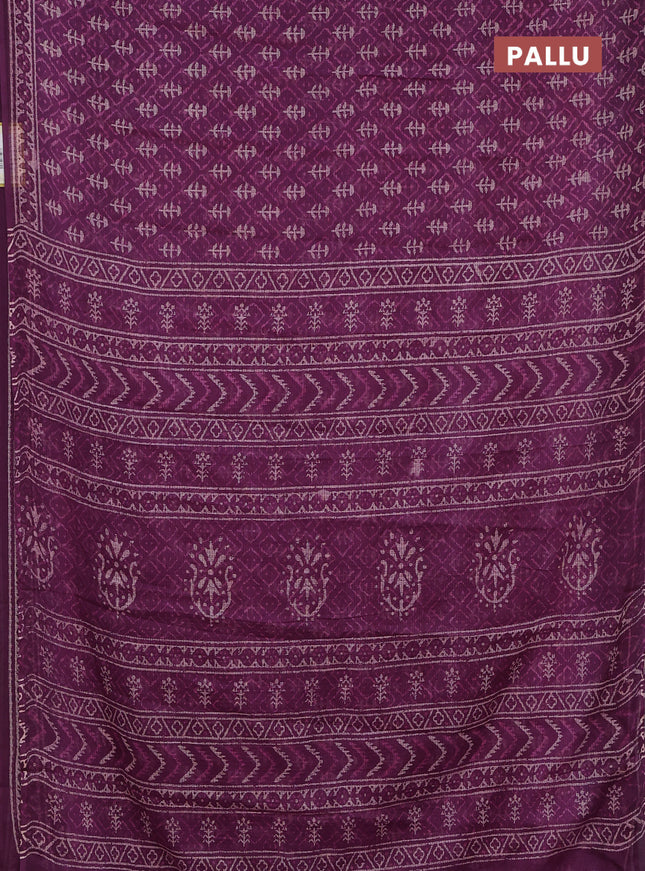 Kota doria saree purple with allover dabu prints and printed border