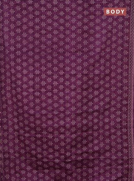 Kota doria saree purple and cream with allover dabu prints and printed border