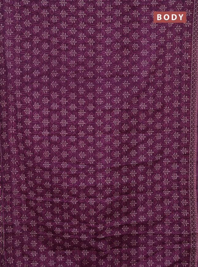 Kota doria saree purple and cream with allover dabu prints and printed border