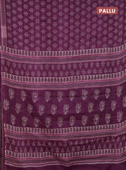 Kota doria saree purple and cream with allover dabu prints and printed border