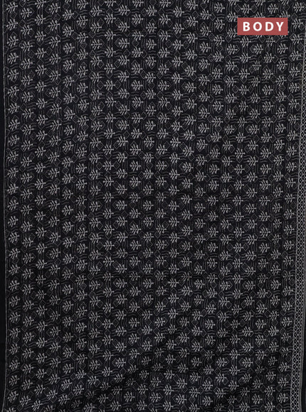 Kota doria saree black and off white with allover dabu prints and printed border