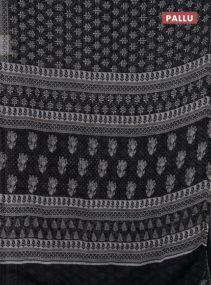 Kota doria saree black and off white with allover dabu prints and printed border