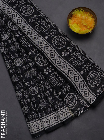 Kota doria saree black and off white with allover warli prints and printed border