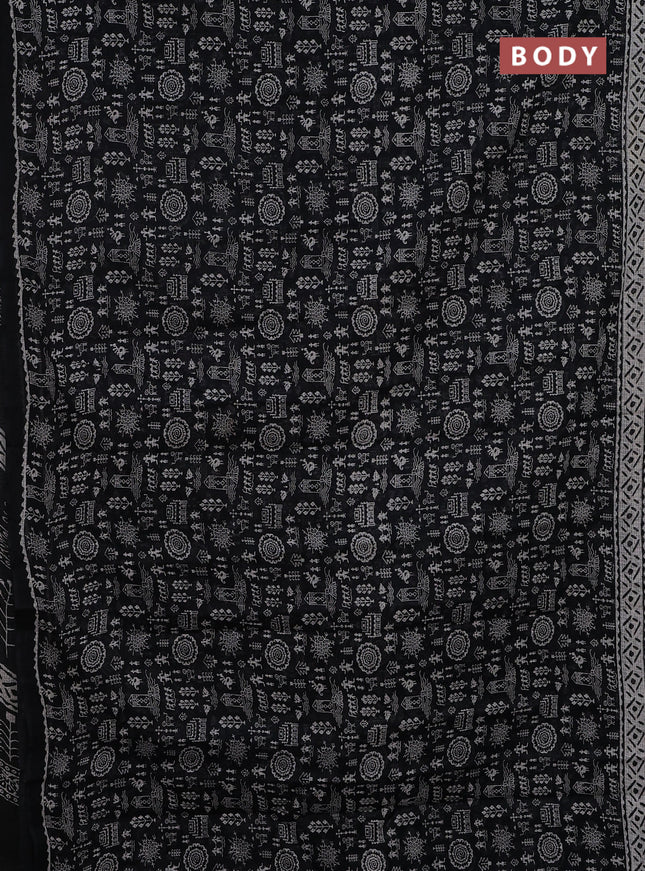 Kota doria saree black and off white with allover warli prints and printed border